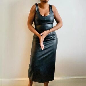 Zara black faux leather fitted dress